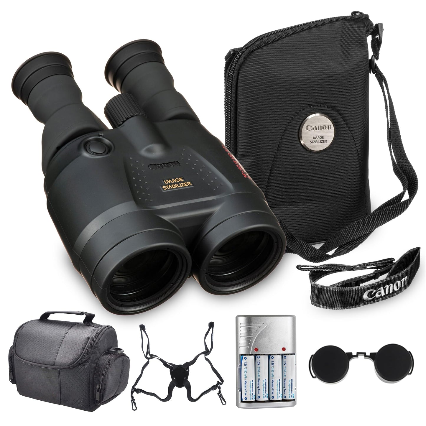 Canon 18x50 is Image Stabilized Binoculars Bundle | 18x Magnification with Optical Image Stabilization & Large 50mm Objectives | Great for Wildlife & Outdoor Viewing (4624A002) + Harness + More