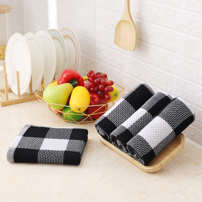 Homaxy Kitchen Towels and Dishcloths Set, 12 x 12 and 13 x 28 Inches, Set of 8 100% Cotton Waffle Weave Check Plaid Kitchen Dish Towels, Super Soft and Absorbent Dish Cloths, White & Black