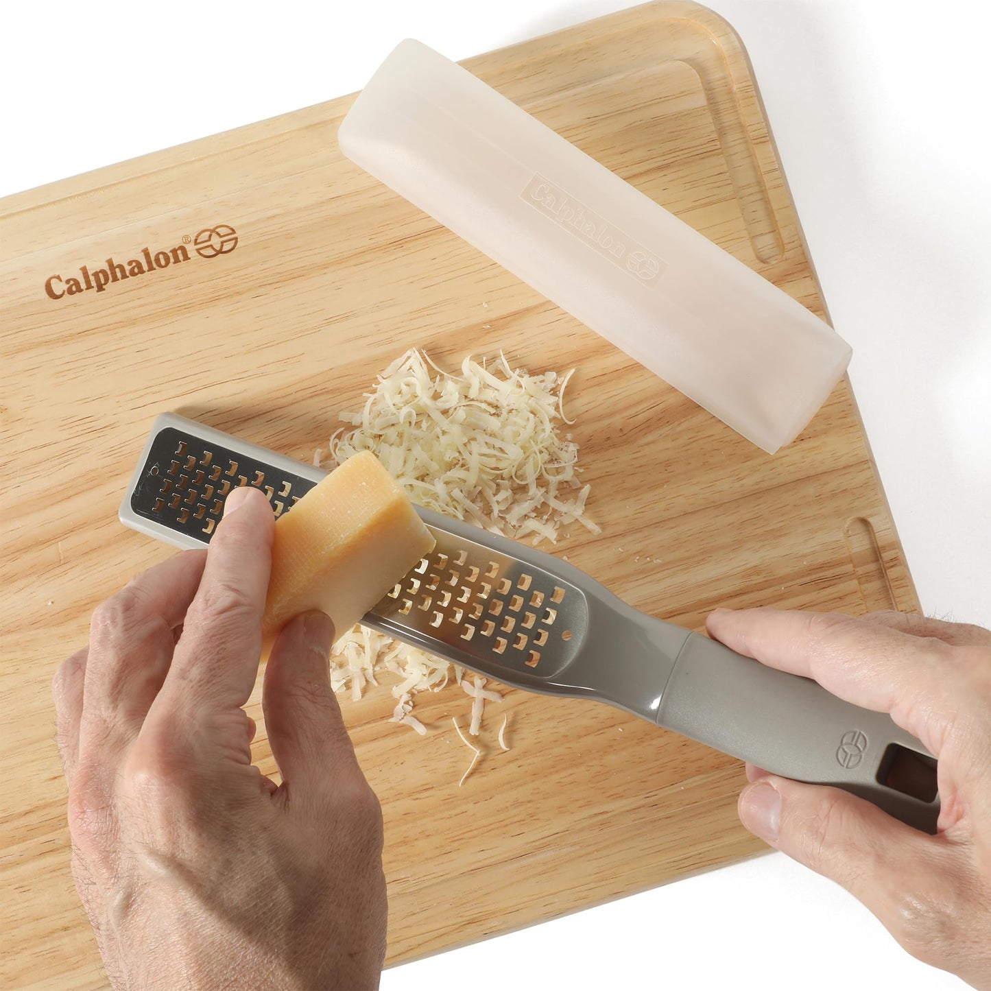 Calphalon Prime Stainless Steel Handheld Grater Lemon Zester W/Cover & Rubber Handle - Taupe
