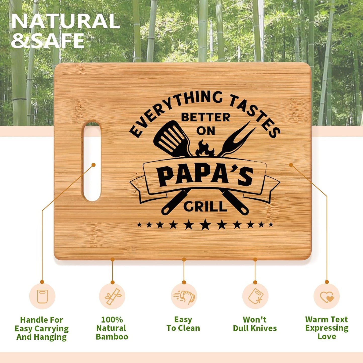 Best Papa Birthday Gifts - Unique Bamboo Cutting Board Gift for Papa Grandpa - Cool Christmas Fathers Day Gift for Papa