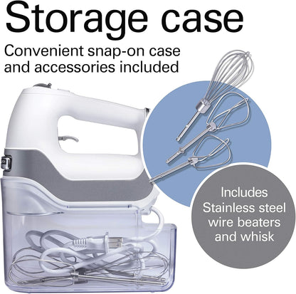 Hamilton Beach Professional 5-Speed Electric Hand Mixer, High-Performance DC Motor, White with Storage Case