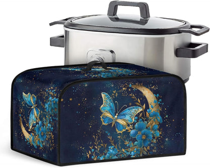 Blue Butterfly Slow Cooker Cover for Most 6-8 Quart Oval Crock Pots - Moon Flower Kitchen Decor, Machine Washable
