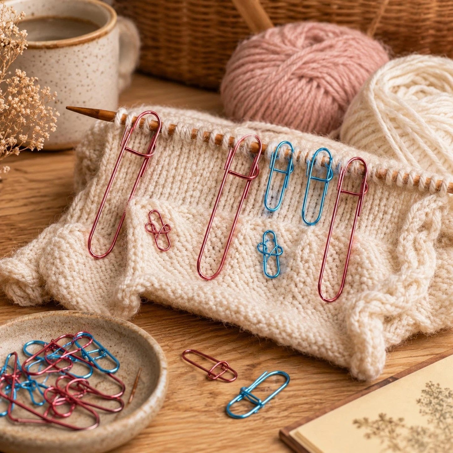 LOGOFUN 50pcs Stitch Holders for Knitting Aluminum Yarn Stitch Holders Safety Pins Crochet Knitting Notions (Random Colors)