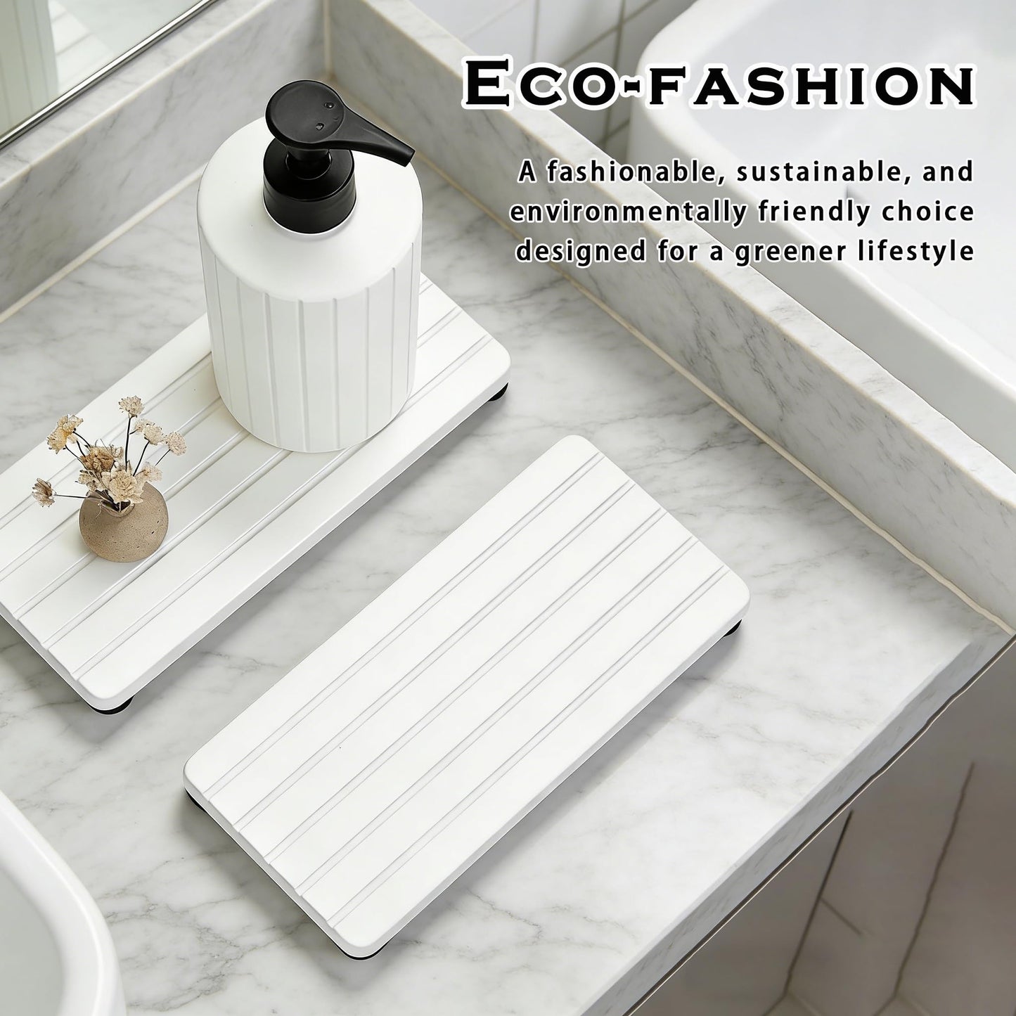 2PCS Stone Drying Tray, Water Absorbing Stone Tray for Sinks, Neat Diatomite Sink Trays, Fast Drying Kitchen Sponge Hand Soap Holder, Instant Dry Sink Coasters Used for Bathroom Counter -White