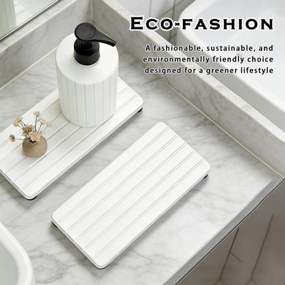 2PCS Stone Drying Tray, Water Absorbing Stone Tray for Sinks, Neat Diatomite Sink Trays, Fast Drying Kitchen Sponge Hand Soap Holder, Instant Dry Sink Coasters Used for Bathroom Counter -White
