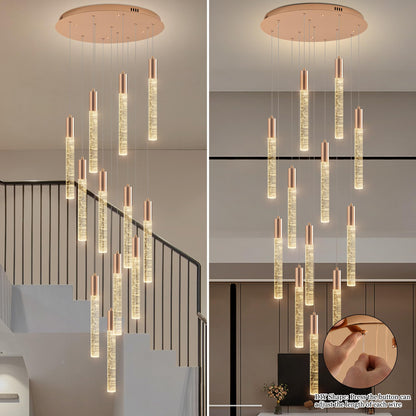 Upfelw Modern High Ceiling Crystal Chandelier 12-Lights, Large Spiral LED Raindrop Foyer Pendant Lighting, Bubble Staircase Living Room Hanging Light Fixture Flush Mount Gold