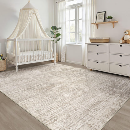 10x14 Area Rugs Living Room: Washable Large Neutral Brown Rug Abstract Soft Modern Stain Resistant Indoor Floor Non-Slip Carpet for Bedroom Nursery Kids Office Playroom Dining Room Under Table Home