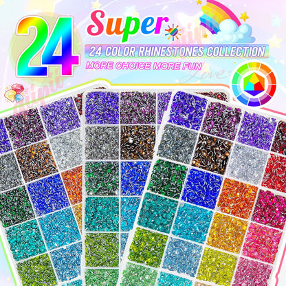 qiipii 3 Boxes 24 Color 3mm 4mm 5mm Crystal Resin Rhinestones for Bedazzling Crafting Flatback Colorful Stones Gems Diamonds Charms for Nails Face Makeup Tumblers Bottles Crafts Clothes Shoes Phones