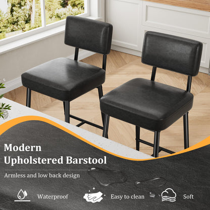 GarveeHome Bar Stools Set of 4, 26" Black Faux Leather Counter Height Bar Stools with Backs, Modern Upholstered Barstool Chairs with Metal Legs for Kitchen Island, Home Bar, Dining Room