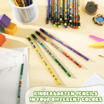 Spakon 100 Pcs Kindergarten Pencils for Kids Girls Cute Kindergarten Pencils Kindergarten Here I Come School Supplies for Classroom Reward Party Favor with Erasers