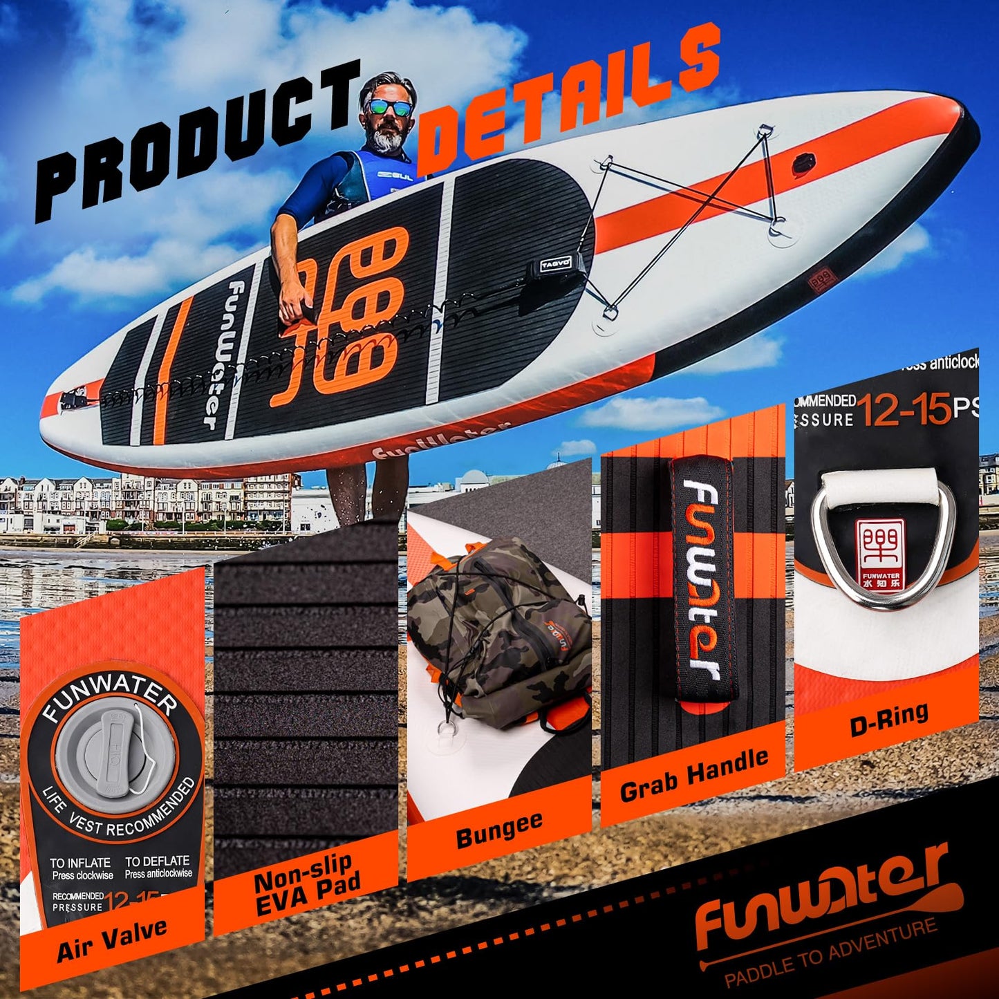 FunWater Stand Up Paddle Board Ultra-Light Inflatable Paddleboard with SUP Accessories for Adults & Youth of All Skill Levels (Classic Cruise)