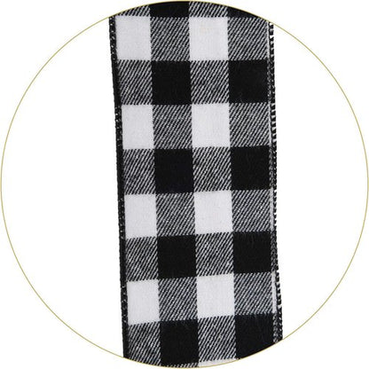 Christmas Checked Tree Topper - Large 48x13 Inch Black and White Plaid Decorative Bow