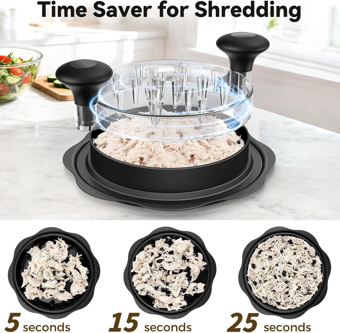 Ukeetap 10" Pro Chicken Shredder Tool - BPA-Free, Ergonomic Design & Anti-Slip Base, Black