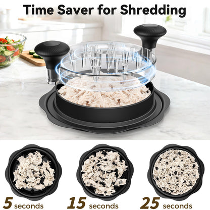 Ukeetap 10" Pro Chicken Shredder Tool Twist Large for Kitchen, BPA-Free Food-Safe Meat Grinder, Visible Chicken Breast Meat Shredder with Strong Anti-Slip Bottom & Ergonomic Handle, Black