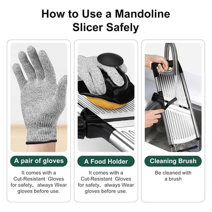 Mandoline Slicer for Kitchen, Adjustable mandoline food slicer， Stainless Steel vegetable slicer with a pair of Gloves