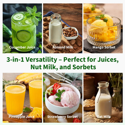XTKKGFBIR Cold Press Juicer, 400W Masticating Juicer with 6" Extra-Large Feed Chute, 55RPM Slow Juicer, High Juice Yield, Easy to Clean, for Whole Fruits, Vegetables, Nut Milk & Sorbet, 1.8L Capacity