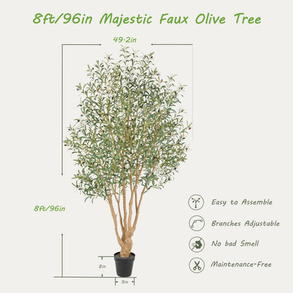 Nafresh Majestic Faux Olive Tree 8ft – Artificial Olive Tree Indoor & Outdoor with Lifelike Leaves & Textured Branches for Living Room, Office, Entryway,Patio