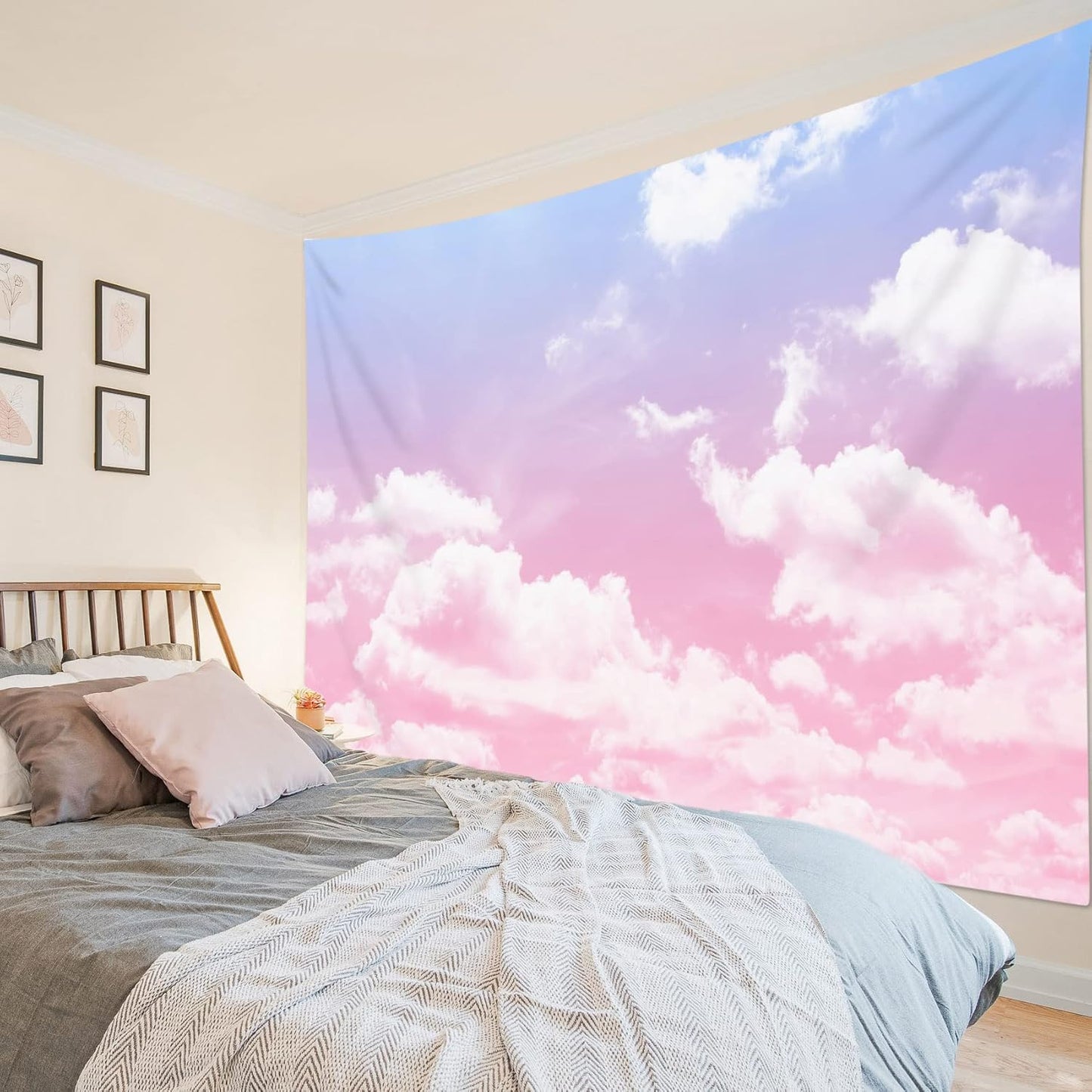 HVEST Pink Cloud Tapestry: Pink and Purple Nature Landscape for Bedroom, Living Room, Girl Dorm Decor, 60W X 40H