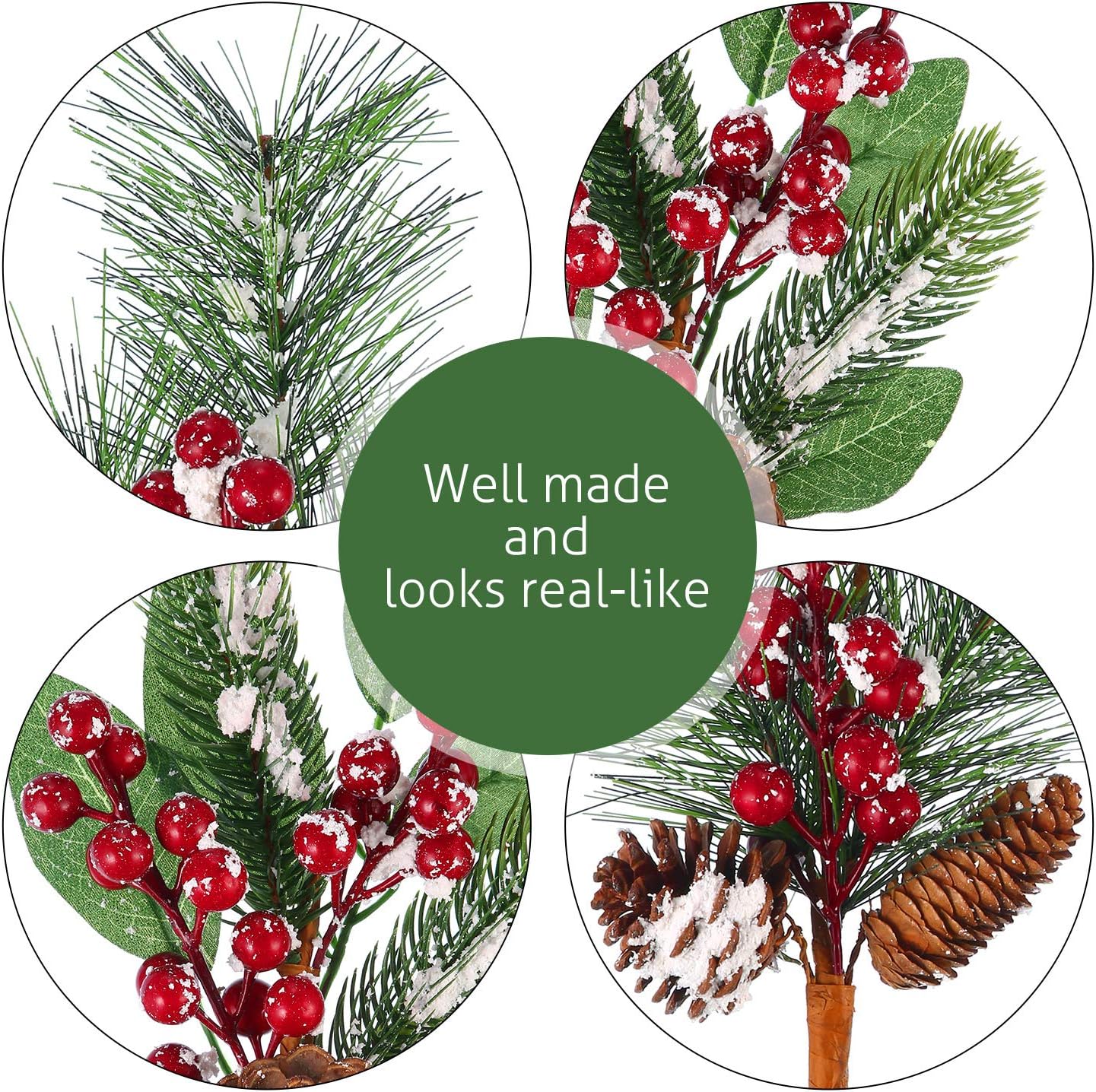 12 14 Inch Tatuo Pieces Christmas Pine Picks and Sprays Artificial Assorted Berry Stem Large Faux Pine Cone Branches