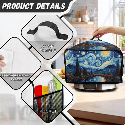 Starry Night Slow Cooker Cover with Mesh Pocket and Top Handle, Small Appliance Cover for Home Kitchen Decor
