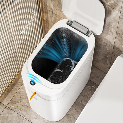 funest Smart Bathroom Trash Can with Lid- 3.5 Gallon Rechargeable Motion Sensor Trash Can,Waterproof Automatic Garbage Can with Automatic Suction Bag Feature,Waste Bin for Bedroom, Kitchen, Office