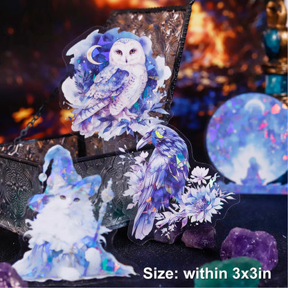 AuriicLeaf Magical PET Sticker Set, 60Pcs Fantasy Holographic Stickers for Scrapbooking, Journaling, DIY Crafts, and Collage Supplies