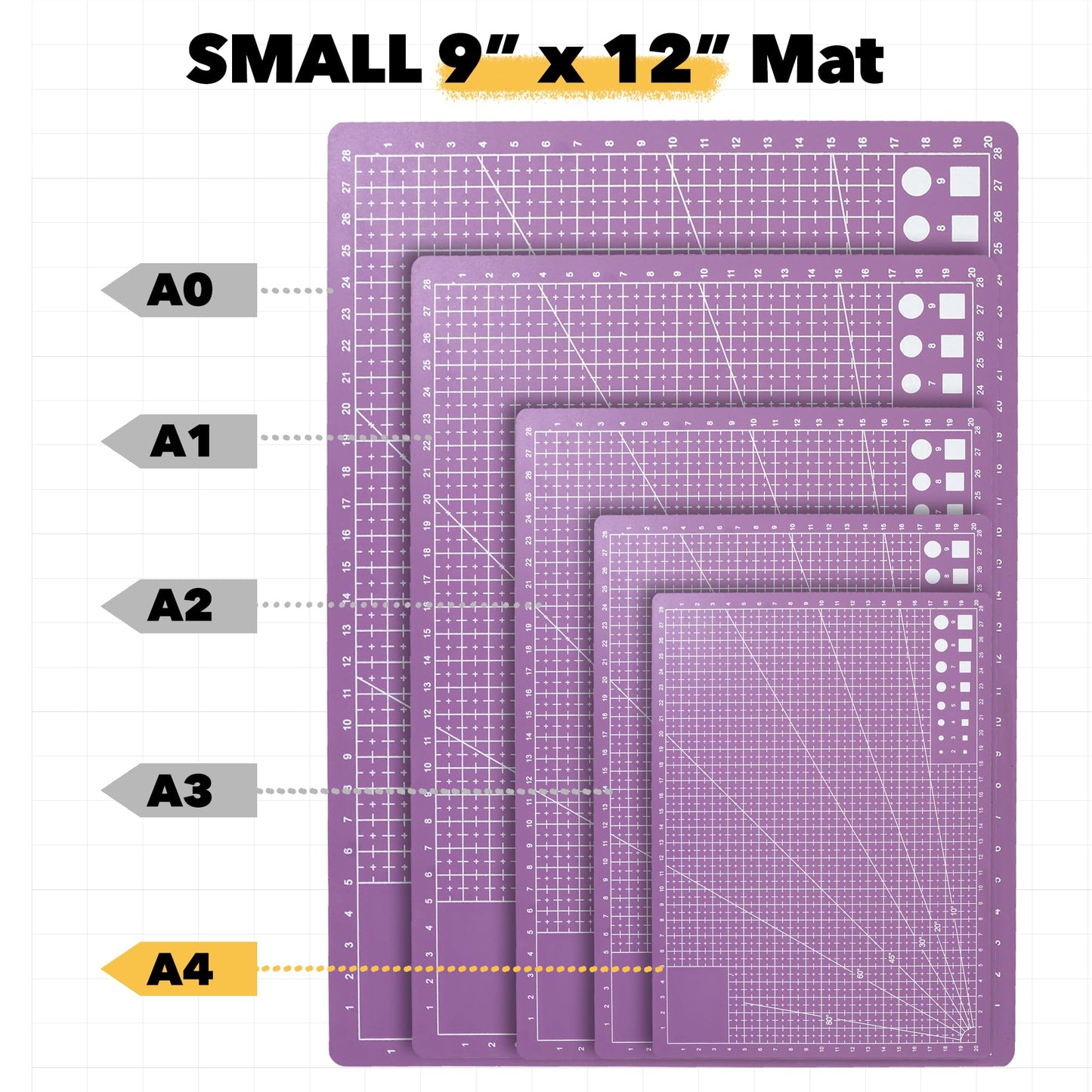 Mandala Crafts Self-Healing Cutting Mat Set – 9" x 12" A4 Purple Pink Double-Sided 5-Ply Mat with Fabric Cutter, Quilt Ruler & Craft Knife for Sewing, Quilting, Leather & Scrapbooking