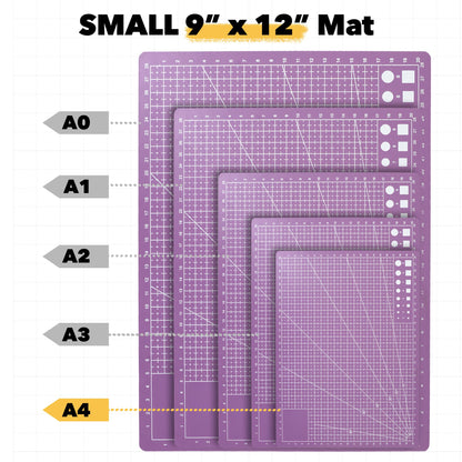 Mandala Crafts Self-Healing Cutting Mat Set – 9" x 12" A4 Purple Pink Double-Sided 5-Ply Mat with Fabric Cutter, Quilt Ruler & Craft Knife for Sewing, Quilting, Leather & Scrapbooking
