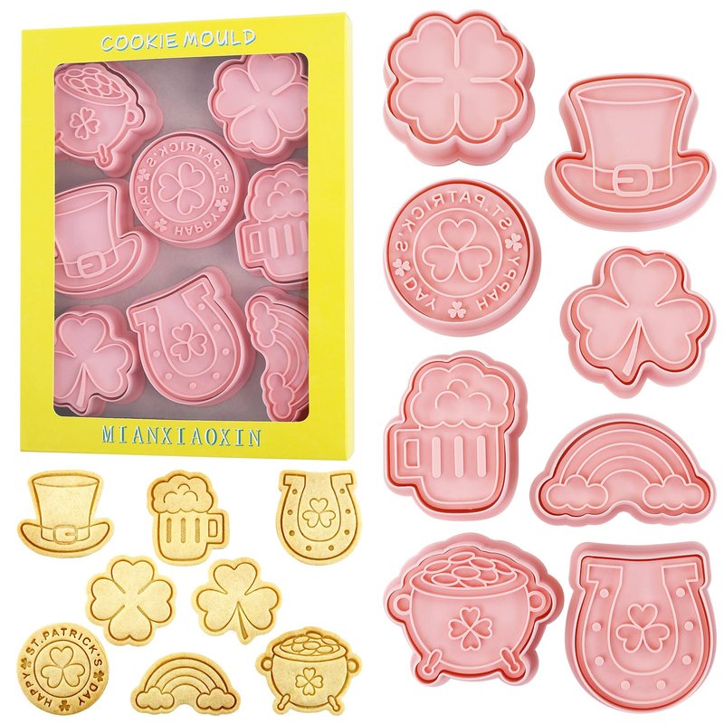 St. Patrick's Day Cookie Cutters 8 Pcs Plastic Cookie Cutter Four Leaf Clover Biscuit Cutters for Irish Holiday Party (St. Patrick)