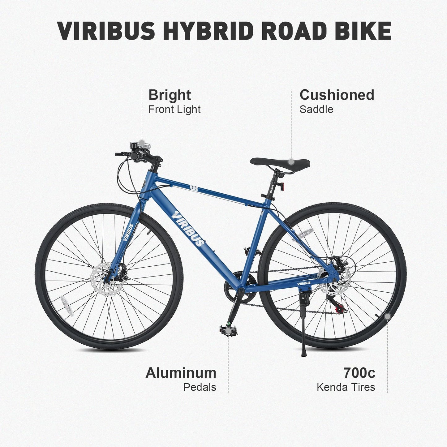 VIRIBUS Hybrid Bikes, 28 inch Road Bike for Tall Men, Lightweight Aluminum 700C City Bike Adults, 7 Speed Mens Commuter Bicycles, Hybrid Bicycle Men, Blue Large