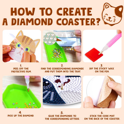 Insnug 10PCs Diamond Painting Coasters Set - Cat Theme Diamond Art Coasters Painting Kits for Kids Adult Dots, Arts and Crafts DIY Kits for Adults and Kids Gift for Valentine's Day