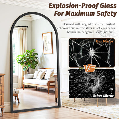 Full Length Mirror 82"×44" Floor Mirror Standing Tall Mirror, Arched Stand up Large Wall Mirrors, Freestanding Full Body Mirrors for Bedroom Living Room Wood Antique Style Black