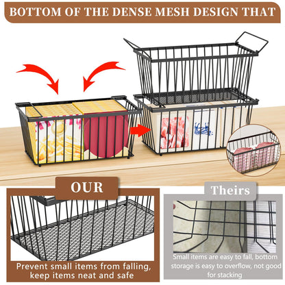 ANJUBAN Enhanced Leak-Proof Bottom - Freezer Organizer Bins ，4 Pack Stackable Deep Freezer Organizer Bins for 7 Cu.FT Small Chest Freezer，organization and storage，pantry organizers(4 Pack-black)
