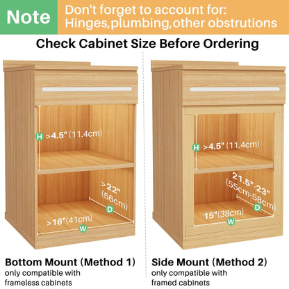 Pull Out Cabinet Organizer, Soft Close Wooden Slide Out Drawers for Pots and Pans, Full-extension Roll Out Shelves for Kitchen Cabinets, Pantry Organization, Bottom & Side Mount(15"W X 21"D x 3.4''H)