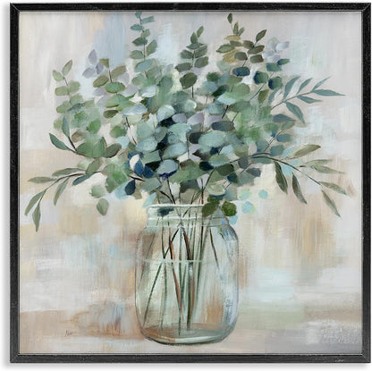 Stupell Industries Soothing Eucalyptus Flower Herb Arrangement Rustic Jar Framed Wall Art, Design by Nan