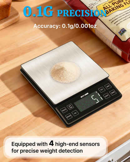 NEXT-SHINE Food Kitchen Scale 11lb, 0.1g/0.01oz Precise Graduation Rechargeable Digital Scale with Nine Units Large Tray Stainless Steel Platform LCD Display for Meal Prep Cooking Baking