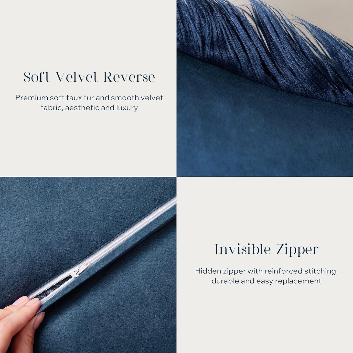 Phantoscope Pack of 2 Faux Fur Solid Throw Pillow Covers, Navy Blue, 18 x 18 Inches