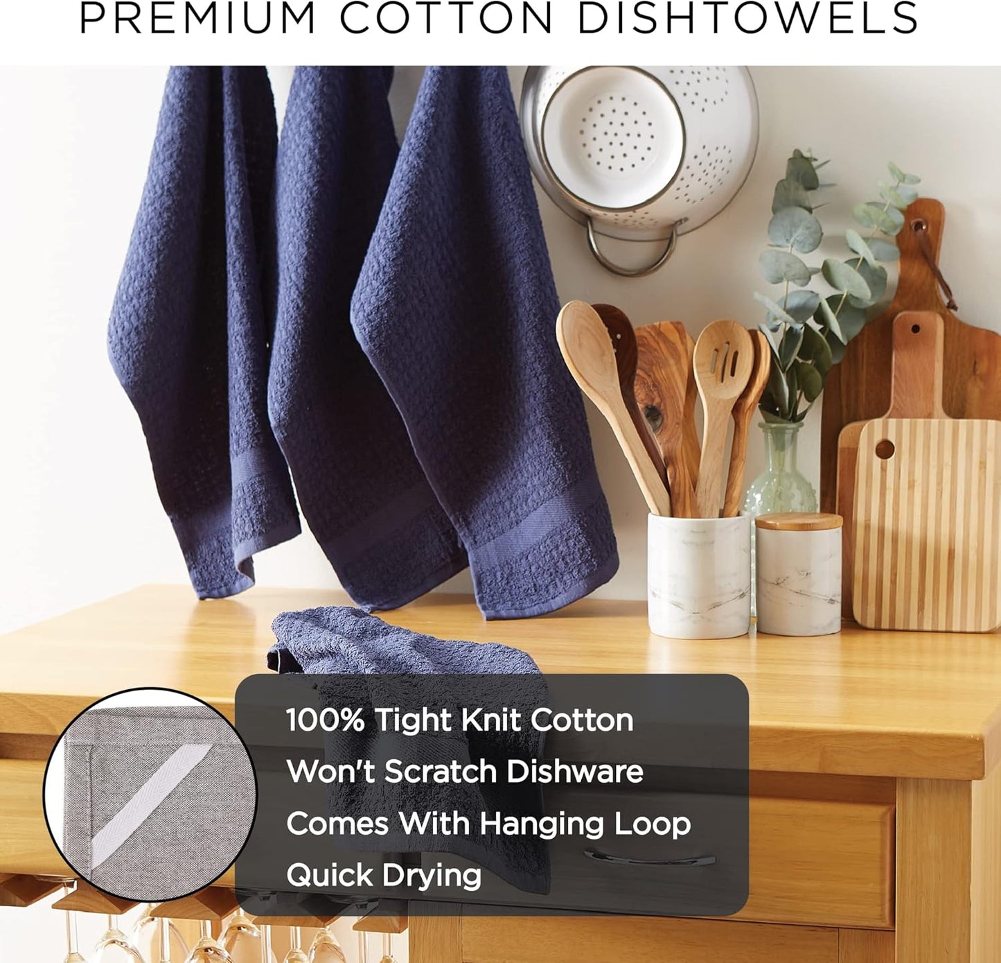 DII Basic Terry Collection Waffle Dishtowel Set, 4 Piece, Solid Nautical Blue, 15x26