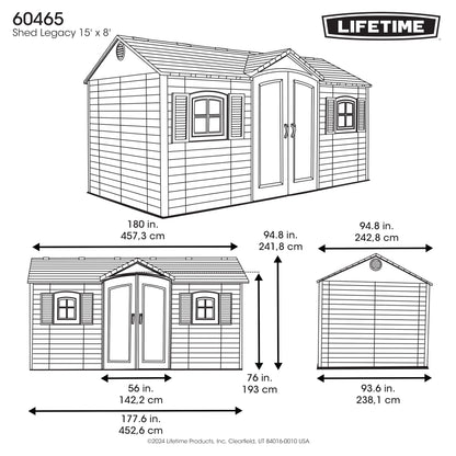 Lifetime Outdoor Storage Shed, 15x8 Ft, Desert Sand, Resin Backyard Tool Shed with Lockable Doors and UV-Protected Panels
