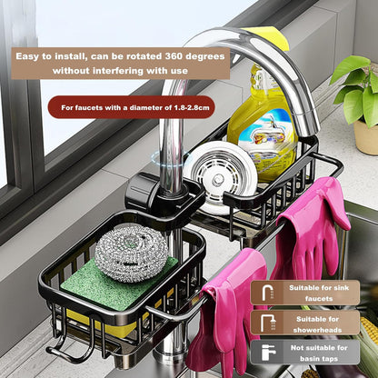Sink Organizer Rack for Kitchen and Bathroom,Stainless Steel Detachable Hanging Faucet Drain Rack with Drip Tray Faucet