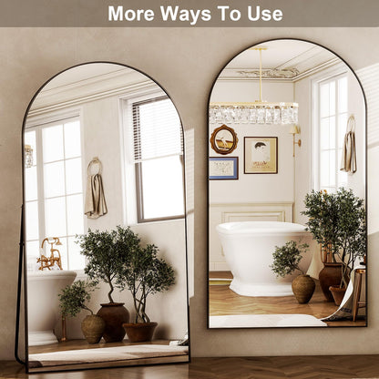 HARRITPURE 86x46 inch Full Length Mirror - Oversized Arched Mirror Aluminum Frame Full Body Floor Mirror with Stand for Living Room,Bedroom,Cloakroom,Black