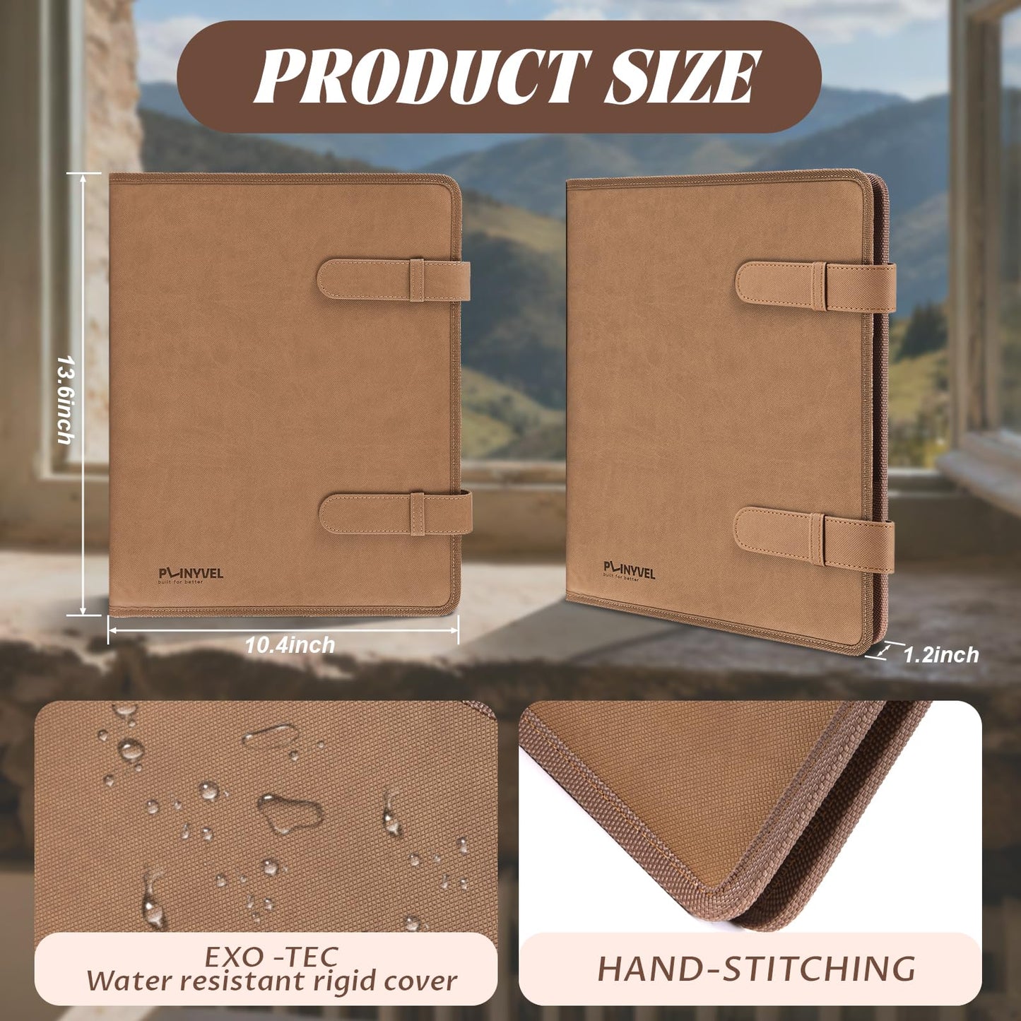Plinyvel Leather Sketchbook Cover for 9x12 - Travel Portfolio Case with Storage, Holds Large Sketch Book & Spiral Pad | All-in-One Artist Organizer with Pencil Holder (Brown)