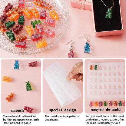 Patelai 2 Pcs 3D Bear Resin Silicone Molds Gummy Small Bear Epoxy Shape Casting Mold Jewelry Making Keychain Mold and 200 Pcs Silver Gold Screw Eye Pin for DIY Pendant Craft Making Supplies