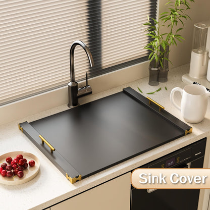 Noodle Board Stove Cover for Gas Stovetop, Bamboo Stove Top Covers for Electric Stove and Gas Burners with Handles Kitchen Sink Cover for Counter Space Decorative Serving Tray Black (29.53"x22.05")