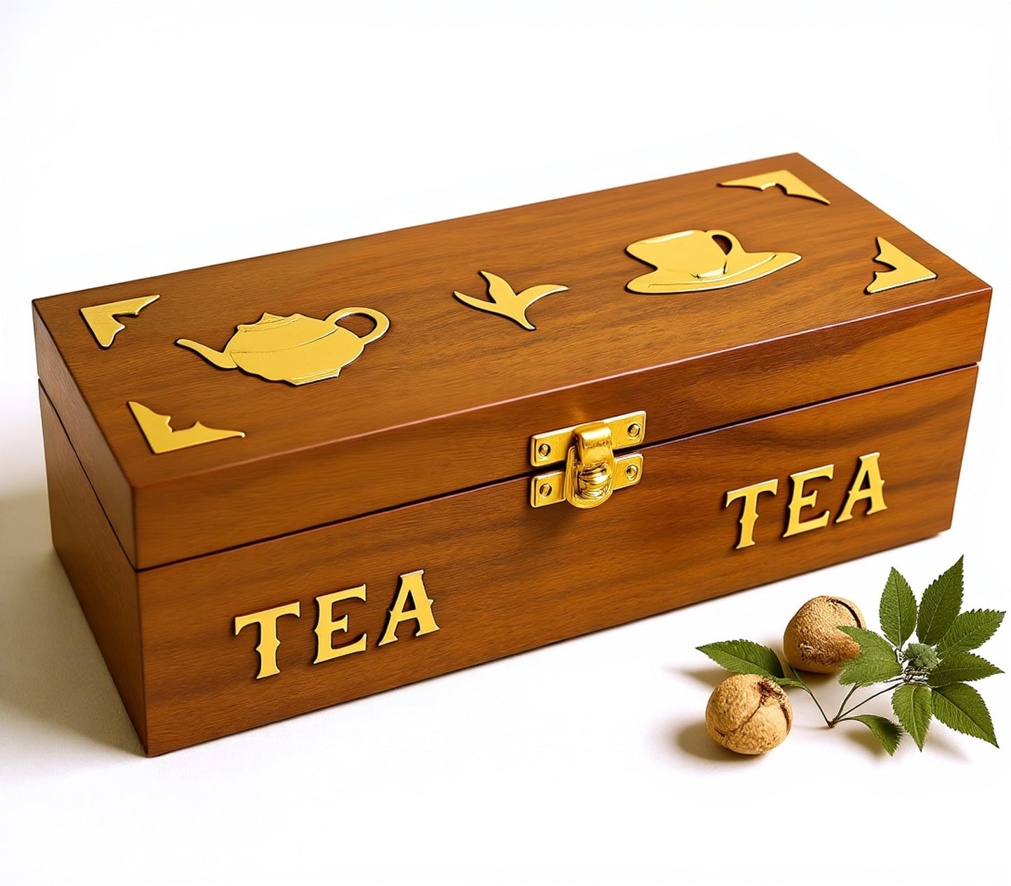 Handcrafted Rosewood Tea Box, 3-Compartment Tea Bag Organizer, Natural Wood Decorative Storage Chest with Brass Inlay, Artisan made in South Asia