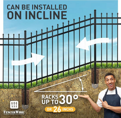 Fencer Wire 76FT Heavy Duty Pinnacle Fence Barrier Kit, Anti-Rust Metal Steel Fence with 5FT Height X 6FT Width Panels, with Decorative Gate, Posts, Connectors, Outdoor Fencing for Yard