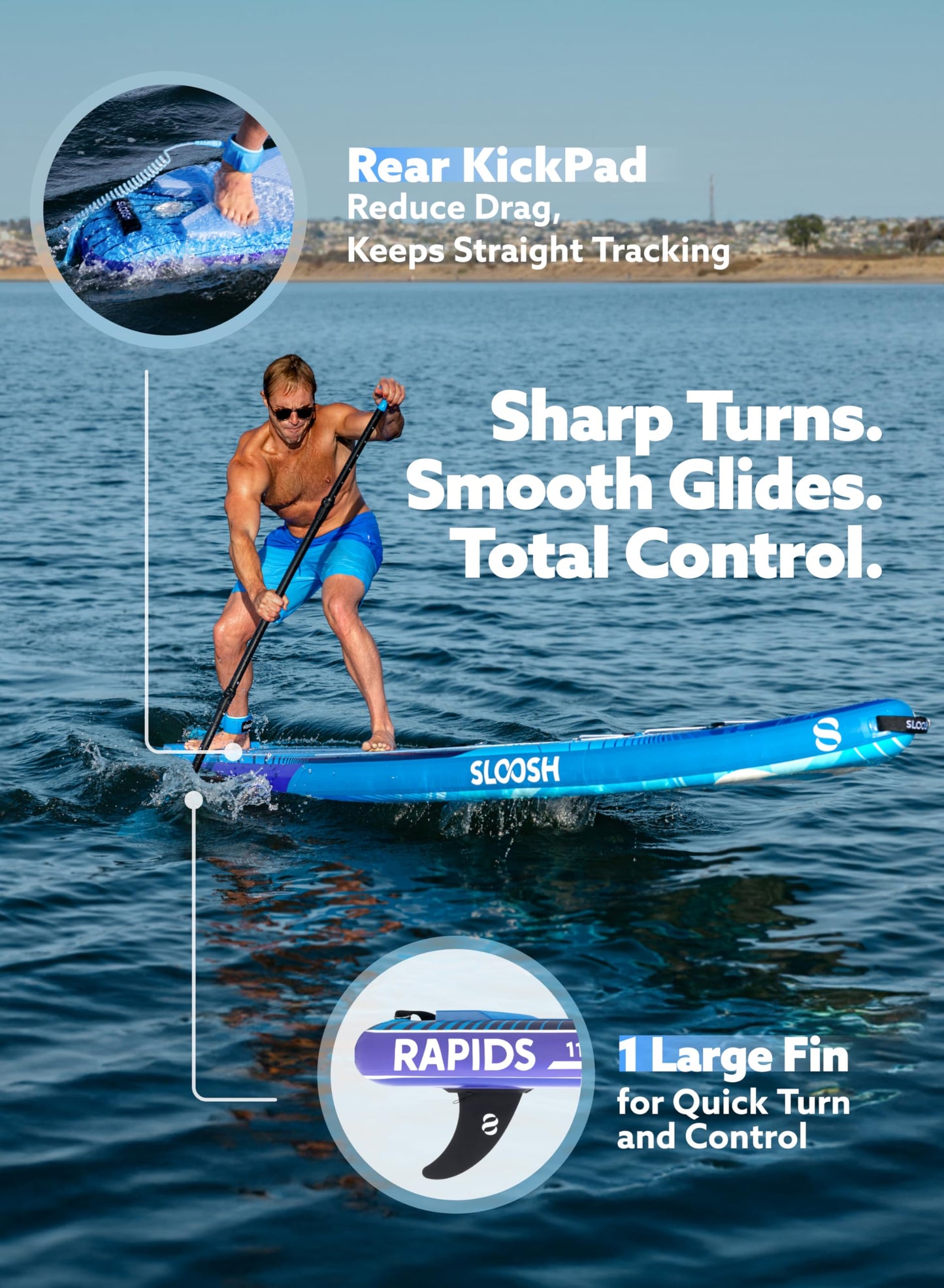 SLOOSH Inflatable Stand Up Paddle Board, 11'6" Inflatable Paddle Boards with Premium Accessories, Non-Slip EVA Deck, Ultra-Light Carry Bag Pump, Rapids SUP for Youth & Adults, Arctic Drift