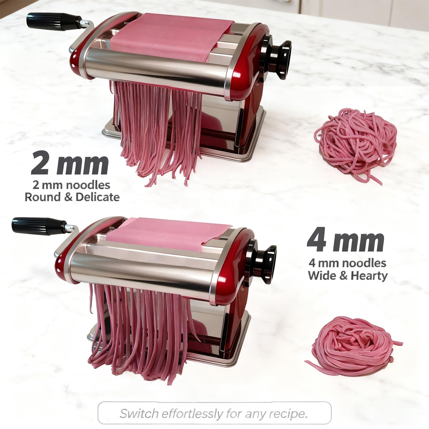 SHILINTONG Manual Pasta Maker Machine - Noodle Machine Dough Roller Hand Crank,No Disassembled-2/4mm Width Noodle/0.3-5mm Thickness Dough