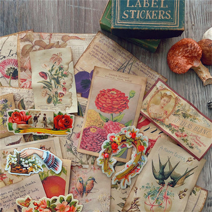 QCTC Junk Journal Vintage Botanical Ephemera, Handcrafted Coffee-Dyed Paper for Scrapbooking, Rustic Nature-Themed DIY Craft Supplies