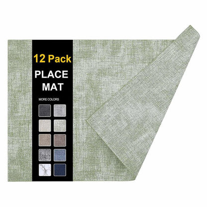 homing Faux Leather Heat Resistant Placemats 12 Packs, Waterproof Wipeable Dining PU Place Mats for Indoor & Outdoor, Easy to Clean, Light Green